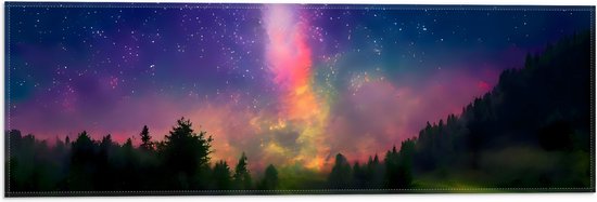 Vlag - Kleurrijke Melkweg met Groen Landschap - 60x20 cm Foto op Polyester Vlag