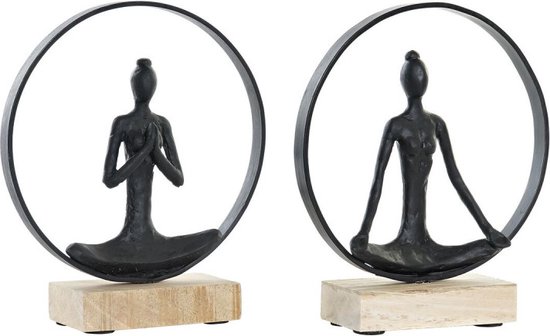 Decoratieve figuren DKD Home Decor Zwart Bruin Aluminium Mangohout Yoga Modern (23 x 10 x 27 cm) (2 Stuks)