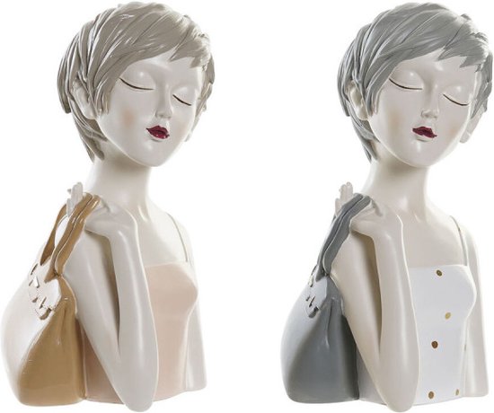Decoratieve figuren DKD Home Decor Roze Wit Hars Fashion Girls (15 x 15 x 27,5 cm) (2 Stuks)