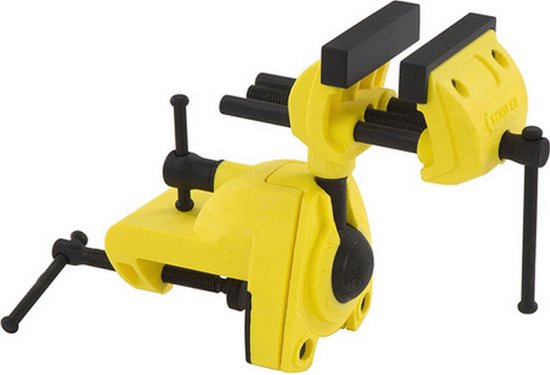 Gele multifunctionele boorklem van Stanley met zwarte rubberen bekken.