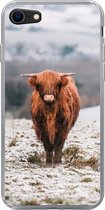Geschikt voor iPhone 8 hoesje - Schotse Hooglander - Sneeuw - Berg - Siliconen Telefoonhoesje
