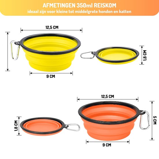 2x Opvouwbare Drinkbak/Voerbak - Waterbak Kat en Hond - Siliconen Drinkbak - Opvouwbare Voerbak - Waterbak - Opvouwbaar Drinkbakje - Reisvoerbak - 350 ML - Geel + Oranje