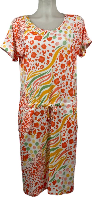 Angelle Milan – Travelkleding voor dames – Rood/Geel/Groene Strik Jurk – Ademend – Kreukherstellend – Duurzame jurk - In 4 maten - Maat XL
