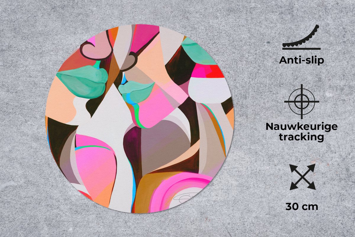 Muismat rond 30x30 cm - Mousepad Gezichten - Lippen - Kleurrijk - Abstract - Ronde muismatten