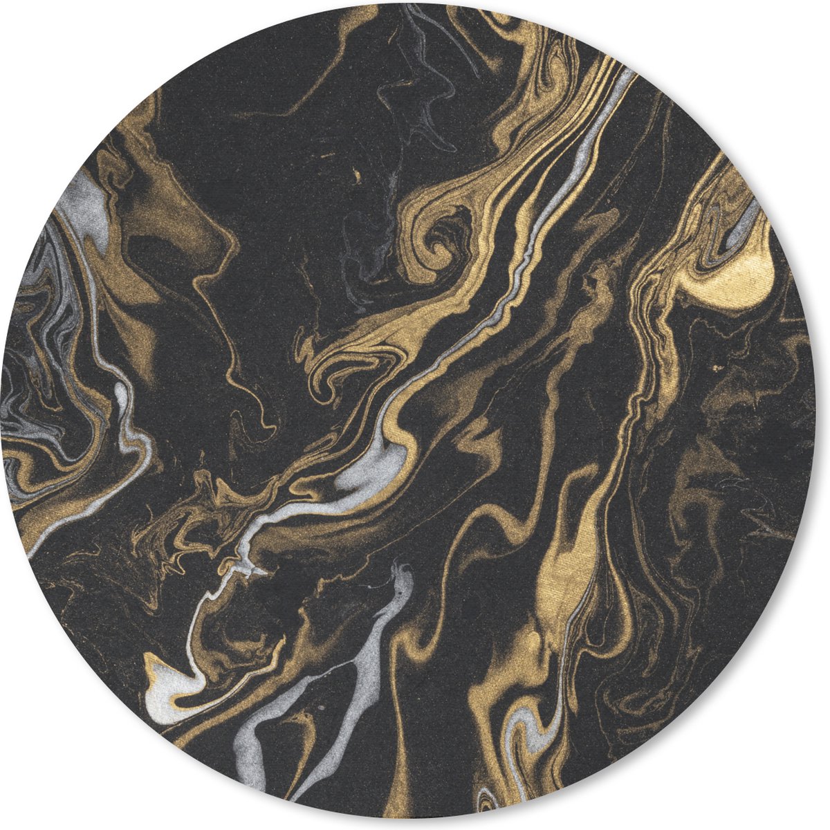 Muismat rond 50x50 cm - Mousepad Marmer - Zilver - Goud - Abstract - Ronde muismatten