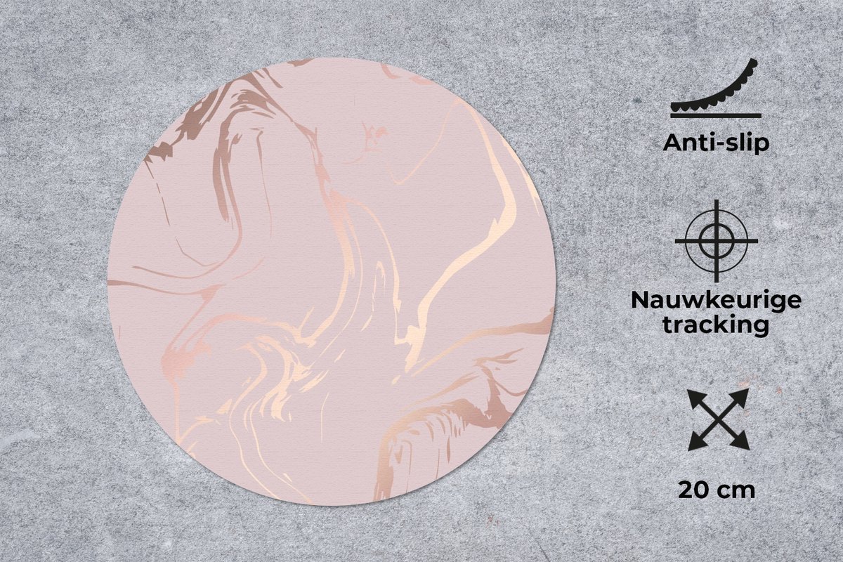 Muismat rond 20x20 cm - Mousepad Marmer - Roségoud - Lijn - Ronde muismatten