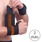 Wrist Wraps - 2 stuks - Oranje / Zwart - Fitness en Crossfit Polsband- Polsbandage Wrist Support Wraps - Pols Bandage Band - Bodybuilding Support - Gewichthef Straps - Wrist Polsbanden - Lifting Straps