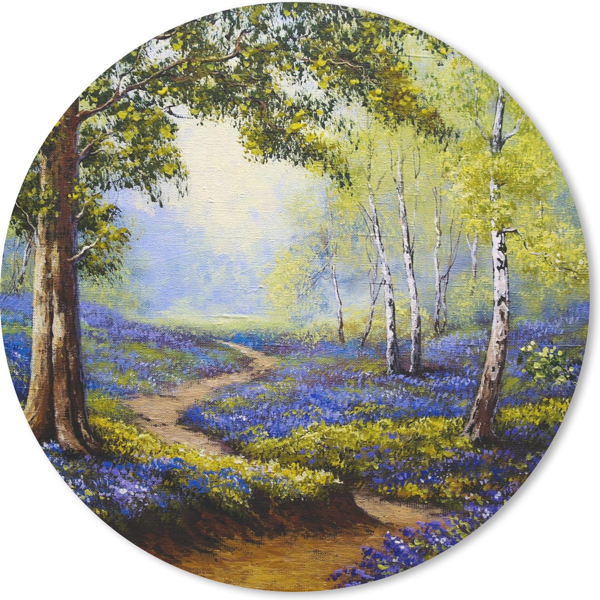 Muismat rond 50x50 cm - Mousepad Schilderij - Natuur - Bos - Bloemen - Olieverf - Ronde muismatten