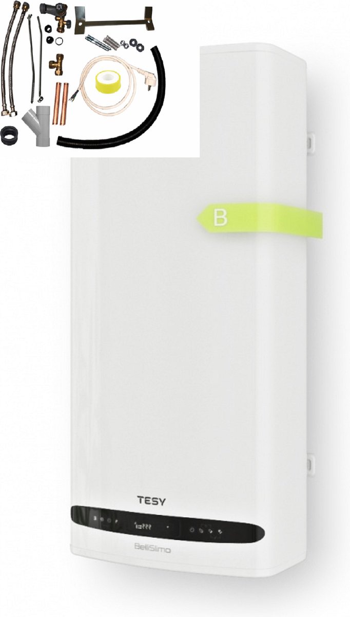 Tesy BelliSlimo design boiler met zelftraining en zelfmanagement en een meegeleverde verticale montageset 40 liter