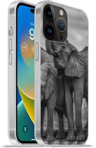 Geschikt voorApple Iphone 14 Pro Max hoesje - Olifant - Dieren - Water - Zwart wit - Siliconen Telefoonhoesje