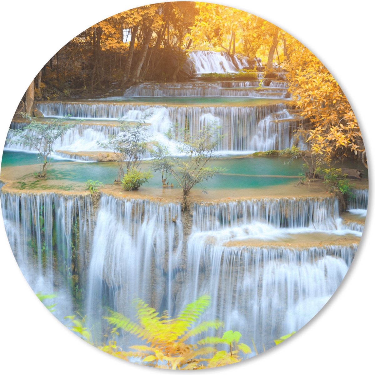 Muismat rond 20x20 cm - Mousepad Waterval - Herfst - Bomen - Bruin - Water - Ronde muismatten