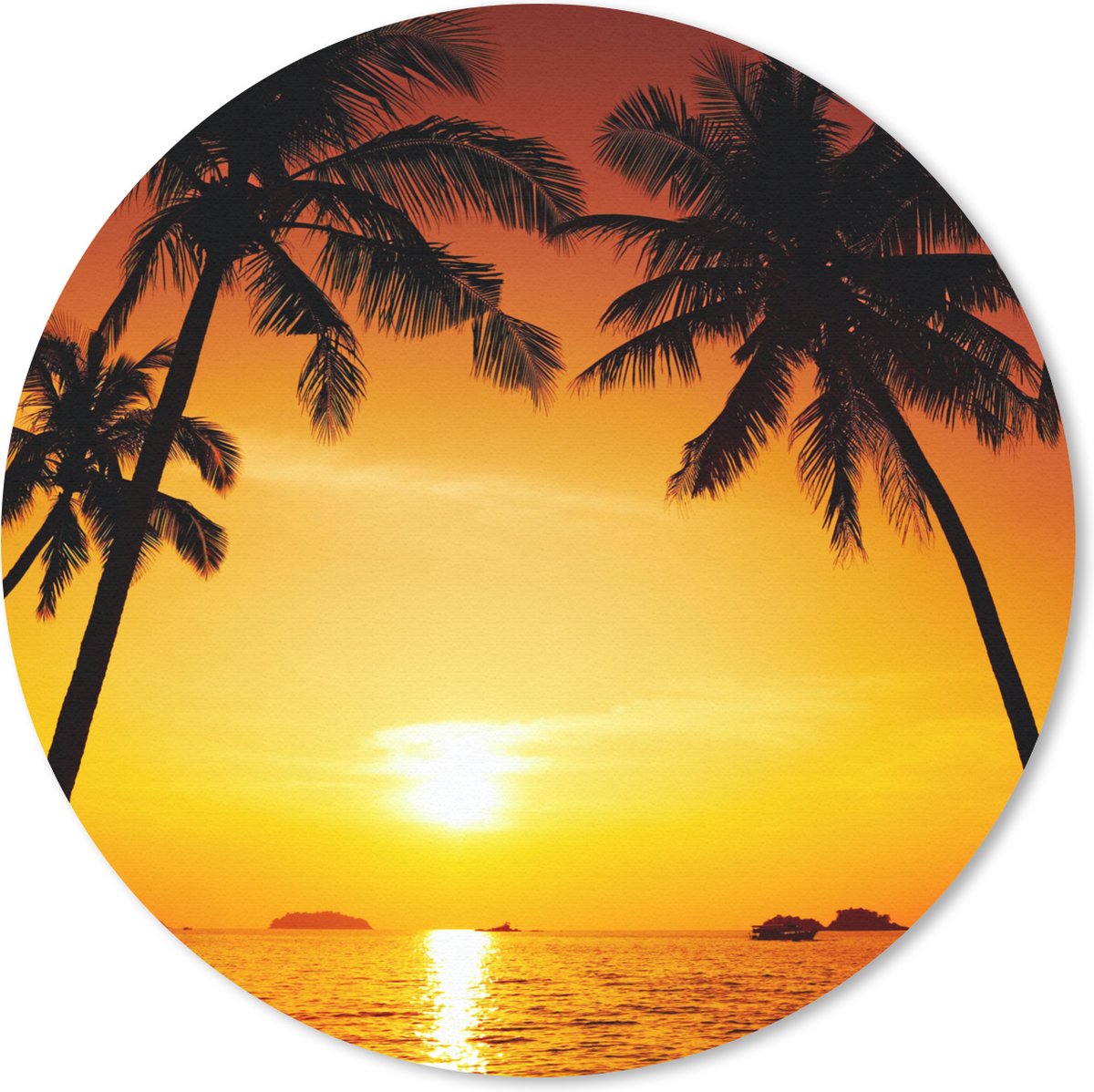 Muismat rond 30x30 cm - Mousepad Palmboom - Zonsondergang - Strand - Oranje - Tropisch - Ronde muismatten