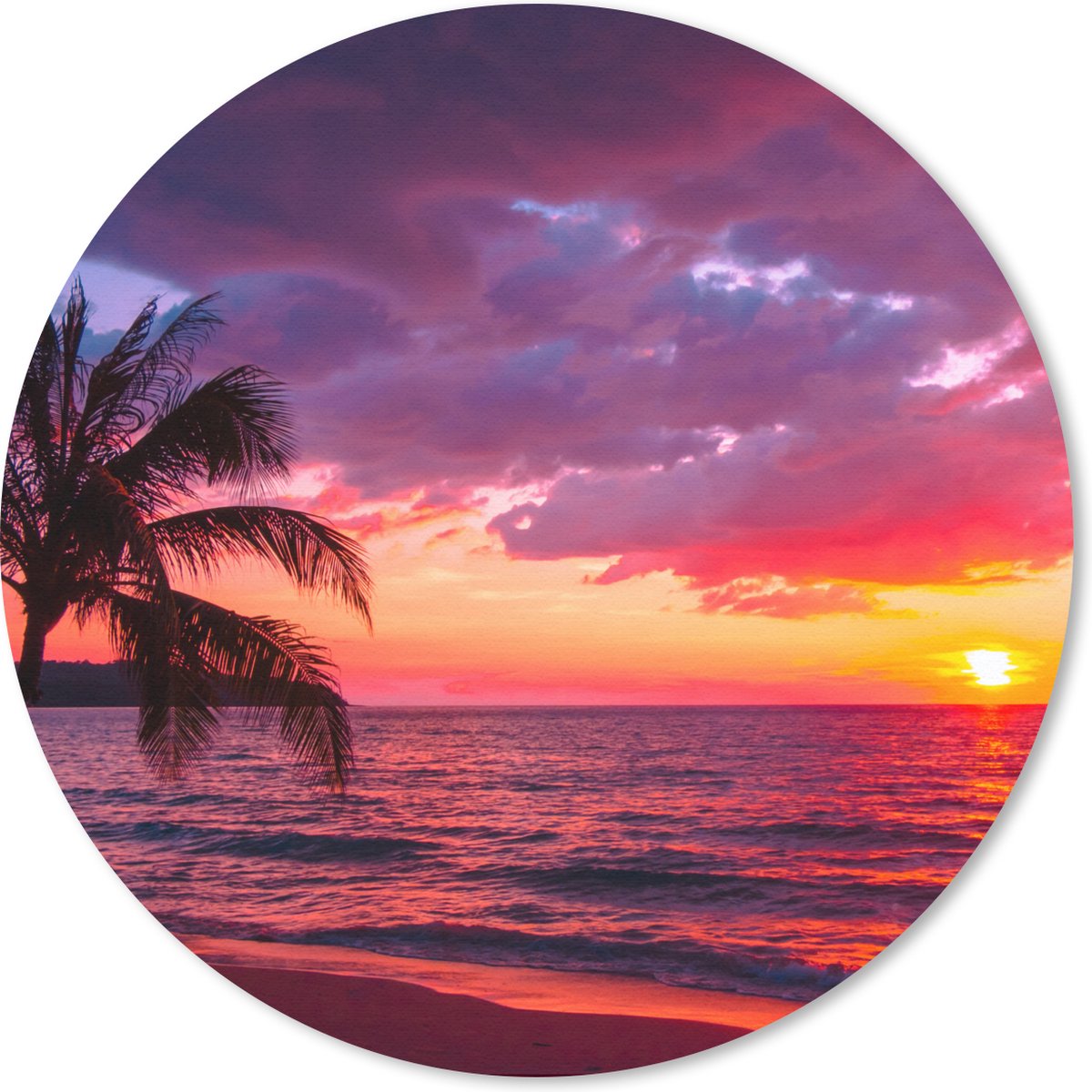Muismat rond 40x40 cm - Mousepad Zon - Horizon - Roze - Palmboom - Zee - Ronde muismatten