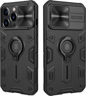 Hoesje geschikt voor Apple iPhone 13 Pro - CamShield Armor Case - Met Camera Cover - Zwart