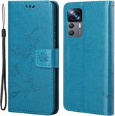 Coverup Bloemen & Vlinders Book Case - Geschikt voor Xiaomi 12T / 12T Pro Hoesje - Blauw
