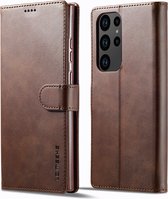 LC.IMEEKE Luxe Book Case - Geschikt voor Samsung Galaxy S23 Ultra Hoesje - Donkerbruin