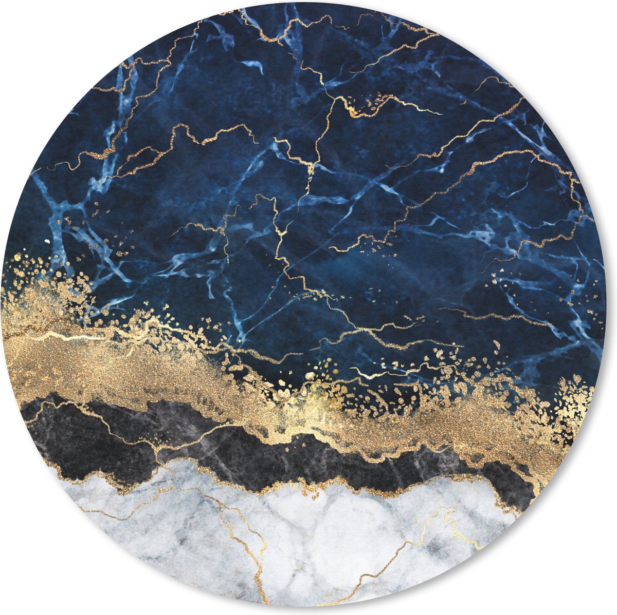 Muismat rond 40x40 cm - Mousepad Marmer - Wit - Goud - Luxe - Ronde muismatten