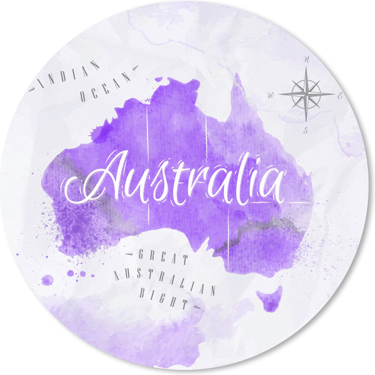Muismat rond 40x40 cm - Mousepad Kaart - Australië - Waterverf - Ronde muismatten