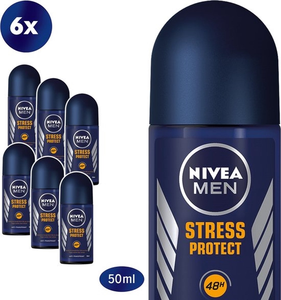 Goedkoopste Nivea - Deodorant Roller - Stress Protect Male - 6 x 50ML - Voordeelverpakking