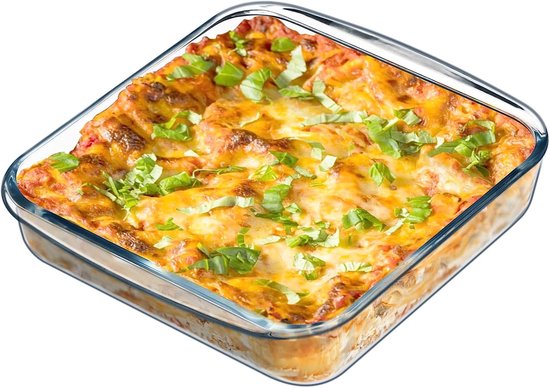 Ovenschaal glas, lasagne ovenschaal, ovenschaal klein, transparant, 21 × 21  × 5 cm (1,6 l) | bol.com