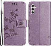 Coverup Bloemen & Vlinders Book Case-- Geschikt voor Samsung Galaxy A34 Hoesje - Paars