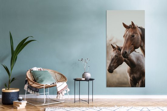 Toile Peinture Paarden - Nature - Marron - 80x160 cm - Décoration murale