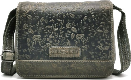 Hillburry Schoudertas met Bladeren Reliëf grijs/groen - (bxhxd) ca. 23cm x 18cm x 11cm