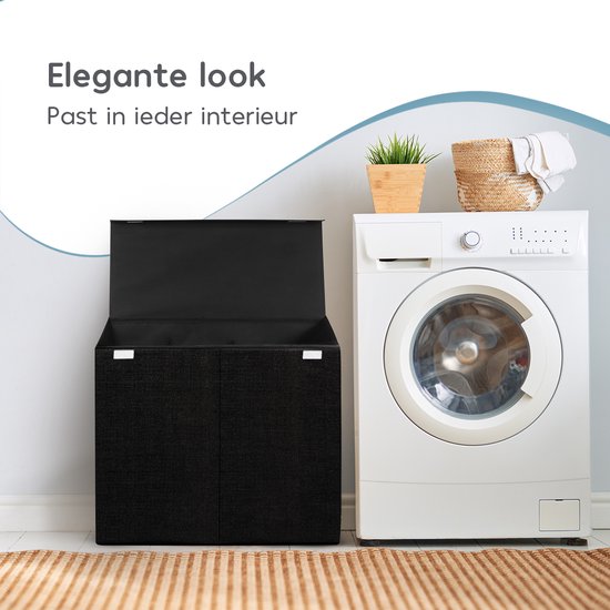 Zonovi Wasmand – Drie Vakken Met Deksel – 3 in 1 Wasmand - Sorteer Wasmand - Opvouwbaar – Wassorteerder – Dichte Wasmand - Dubbele Wasmand – Laundry Basket – Wasbox – Organizer Kleding - Stof – Zwart - Zwarte – 110L