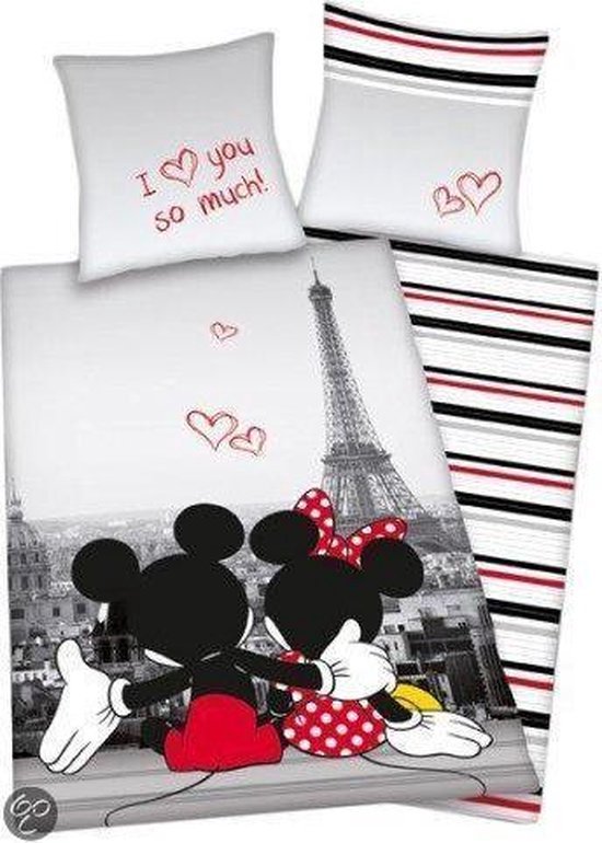 Disney Mickey & Minnie Mouse Paris - Housse de couette - Seul - 140x200 cm  - Grijs / Rouge | bol.com