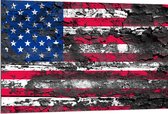 Dibond - Modder op Amerikaanse Vlag - 120x80 cm Foto op Aluminium (Wanddecoratie van metaal)