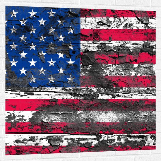 Muursticker - Modder op Amerikaanse Vlag - 100x100 cm Foto op Muursticker