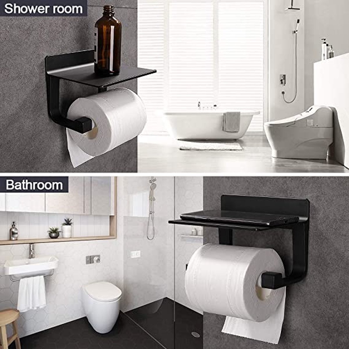 Porte Papier Toilette, Derouleur Papier Toilette Adhesif avec Tablette, 2  Méthodes de Montage (Autocollant ou Perçage), Support Papier Toilette Mural  pour Salle de Bain et Cuisine : : Bricolage