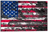 Dibond - Modder op Amerikaanse Vlag - 60x40 cm Foto op Aluminium (Wanddecoratie van metaal)