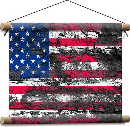Textielposter - Modder op Amerikaanse Vlag - 40x30 cm Foto op Textiel