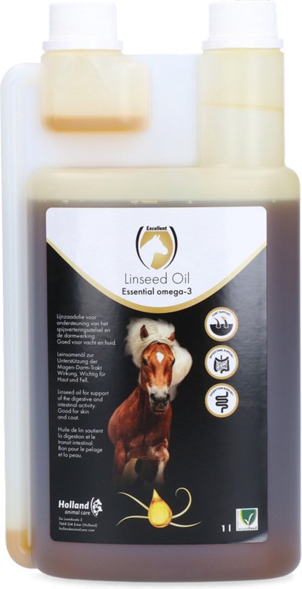 Excellent Lijnzaadolie - Ondersteuning van spijsverteringsstelsel en darmwerking van het paard - Geschikt voor paarden - 1 Liter - Holland Animal Care