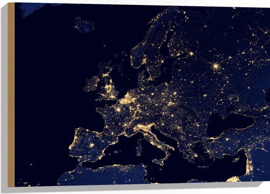Hout - Kaart van Europa - 75x50 cm - 9 mm dik - Foto op Hout (Met Ophangsysteem)