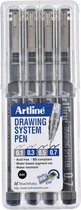 ARTLINE Drawing System - 1 x set van 4 Fineliners - 0.1-0.3-0.5-0.7mm Lijndiktes - Zwart