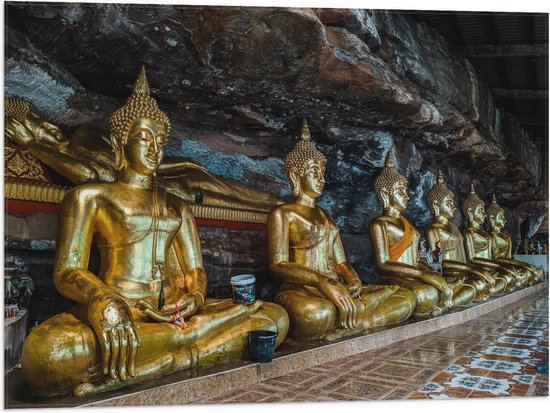 Vlag - Rijen Gouden Boeddha's in Wat Tham Khuha Sawan Tempel in Thailand - 80x60 cm Foto op Polyester Vlag