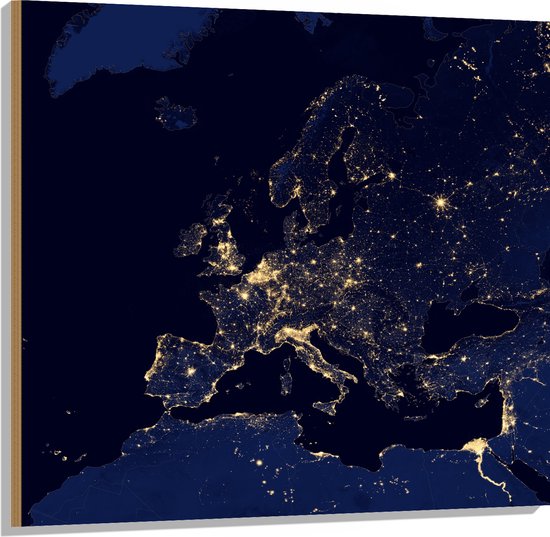 Hout - Kaart van Europa - 100x100 cm - 9 mm dik - Foto op Hout (Met Ophangsysteem)