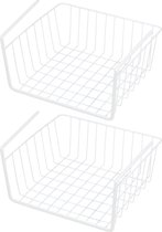 Urban Living Kastmandje - 2x - opberg/hang mandjes - rvs - wit - 30 x 25 x 14 cm - draadmand