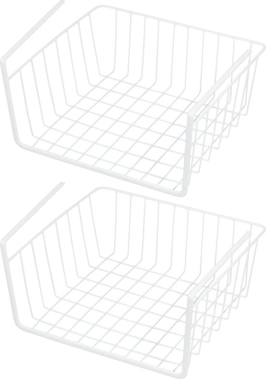 MSV Kastmandje - opberg/hang mandjes - rvs - wit - 38 x 26 x 14 cm