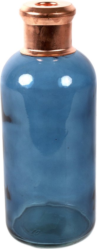 Countryfield Bloemenvaas Firm Bottle - transparant blauw/koper - glas - D11 x H27 cm