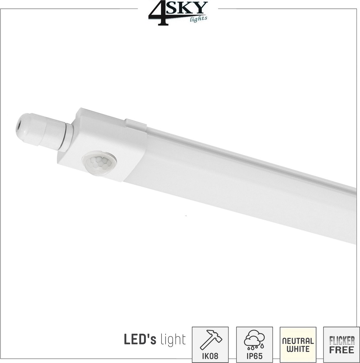 LED Armatuur met Strip IK08 220V AC 36 Watt 120cm 4100 Lumen 4000 Kelvin met bewegingscensor