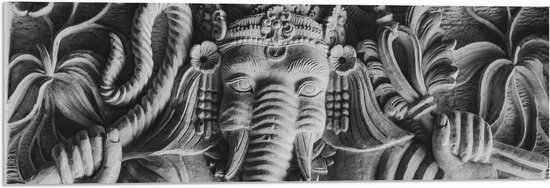 Acrylglas - Stenen Ganesha Beeld met Details van Bloemen - 90x30 cm Foto op Acrylglas (Met Ophangsysteem)