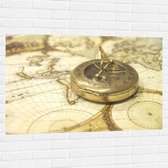 Muursticker - Gouden Kompas op Wereldkaart - 120x80 cm Foto op Muursticker