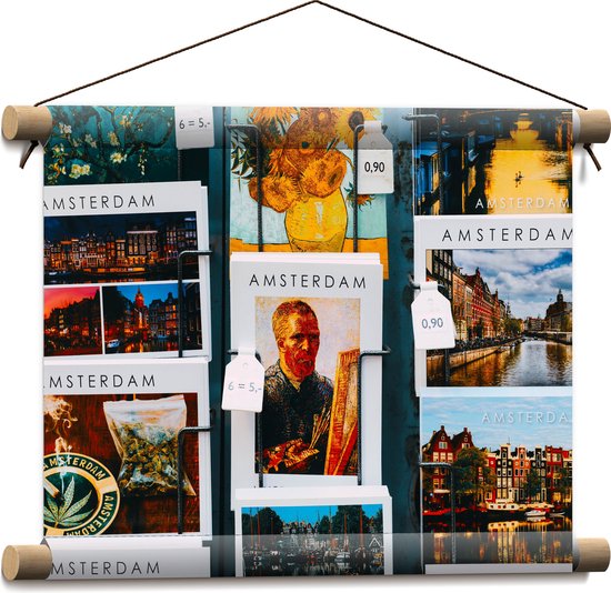 Textielposter - Amsterdamse Ansichtkaarten in het Rek - 40x30 cm Foto op Textiel