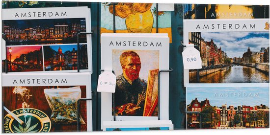 Vlag - Amsterdamse Ansichtkaarten in het Rek - 100x50 cm Foto op Polyester Vlag