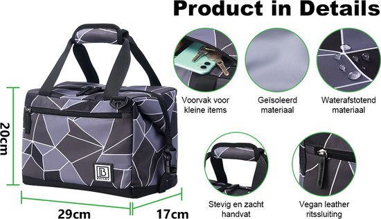 Brisby 4 Laags Geïsoleerde Koeltas - Lunchtas 12 Liter - Extra Ruimte Uitvouwbaar- Abstract Grijs en Zwart van Brisby — afbeelding 5