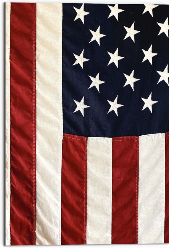 Dibond - Amerikaanse Vlag - 50x75 cm Foto op Aluminium (Met Ophangsysteem)