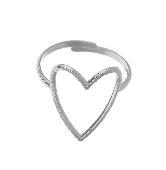 Jomide Ring Hartje - Zilverkleurig - Verstelbaar